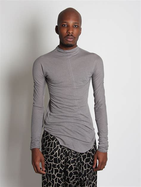 Damir Doma Mens Long Sleeve Jersey Mock Neck T Shirt In Gray For Men