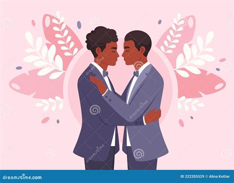 African American Gay Couple Lgbt Wedding Pride Concept Vector