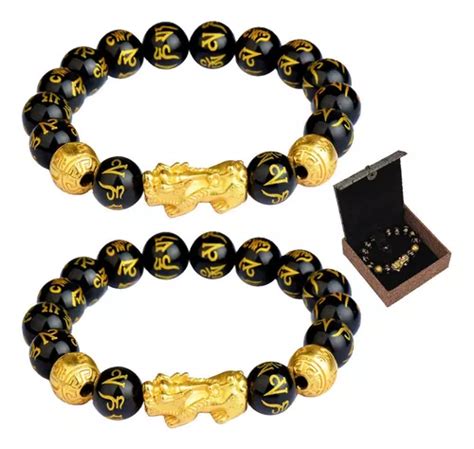 A Feng Shui Pixiu Pulsera Obsidiana Atraer Riqueza Caja Cuotas Sin