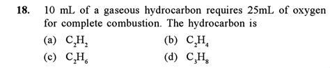 Ml Of A Gaseous Hydrocarbon Required Ml Of Air For Complete