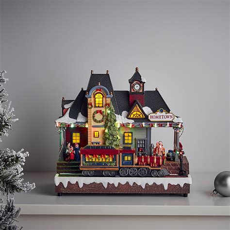 Christmas Village With Moving Train And Music Led Decoration Battery