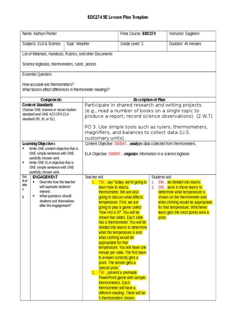 Edc274 5e Lesson Plan Template 1 Lesson Plan Vocabulary