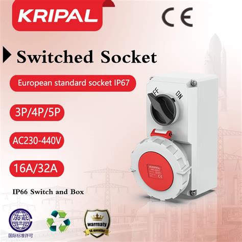 Free Shipping Kripal Waterproof CEE Socket 32a 3pin Outlet Combination