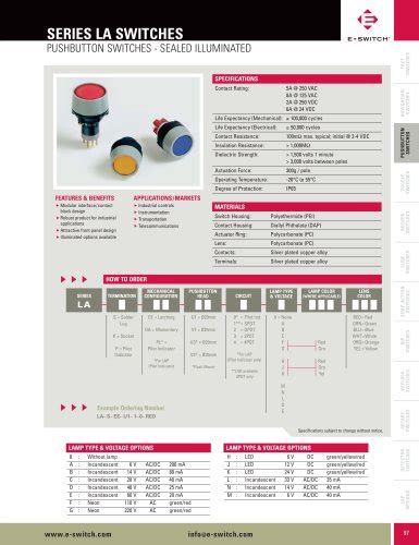 D Series Illuminated Pushbutton Switches E Switch Pdf Catalogs