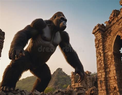 A Strong Gorilla King Kong Frightening Giant Monkey Stock Image