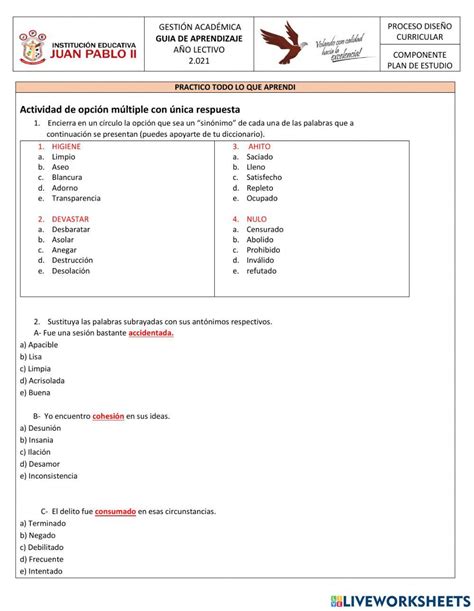 Sinónimos Y Antónimos Online Exercise For Grado 3 Live Worksheets