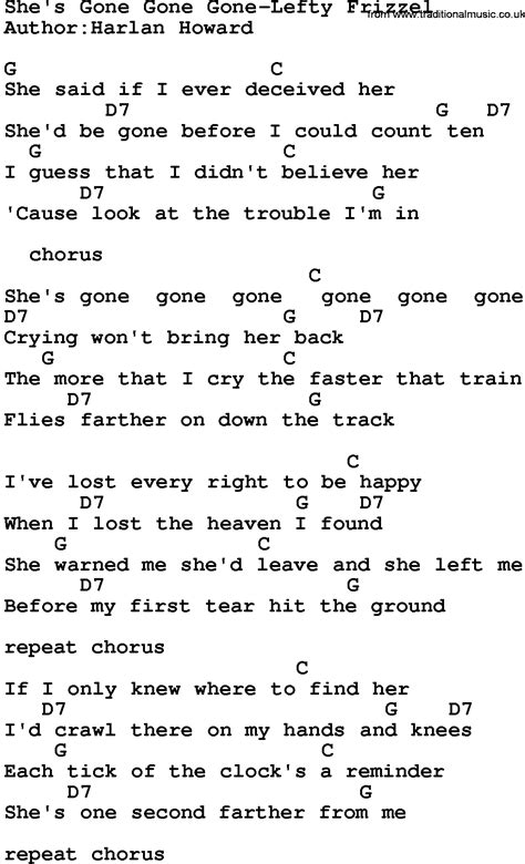 Country Music:She's Gone Gone Gone-Lefty Frizzel Lyrics and Chords