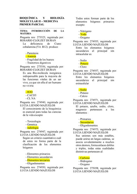 Bioquímica II primer parcial BIOQUÍMICA Y BIOLOGÍA MOLECULAR II