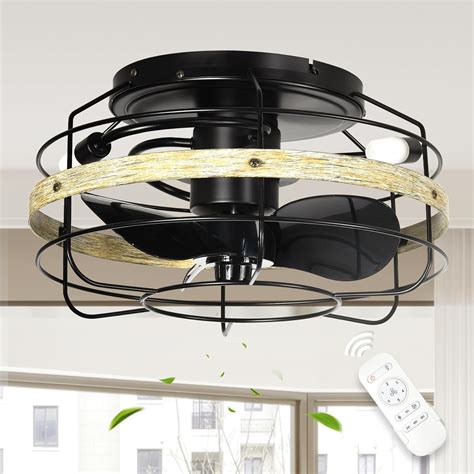 YITAHOME 15 Caged Ceiling Fans With Lights And Remote Flush Mount