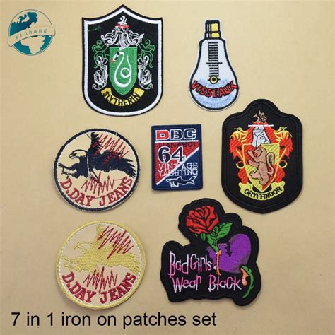 7 Mixed Designs Iron On Patches Set Diy Appliques Badge Set Embroidery