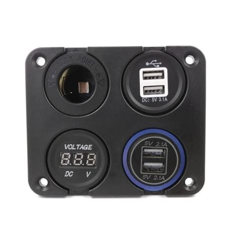 Hole Panel Switch Base Dual Usb Car Charger Voltmeter Meter Cigarette