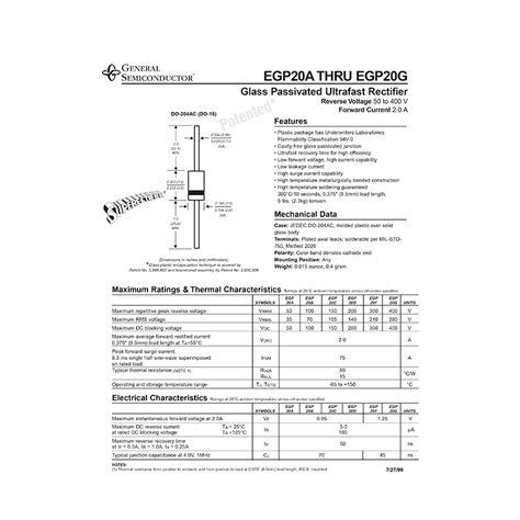 EGP20D General Semi 2A 200V Ultrafast Rectifier Datasheet