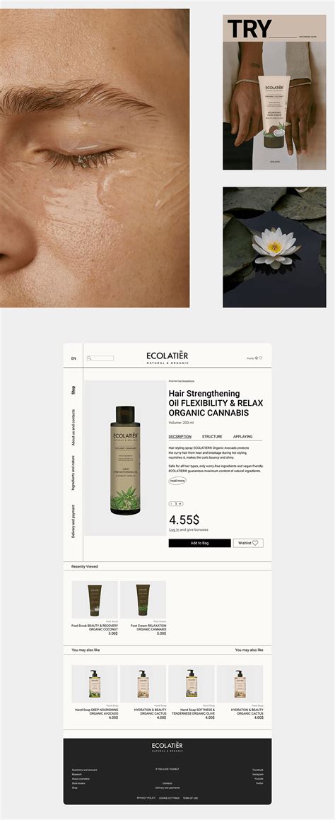Website for Ecolaiter (organic beauty brand) on Behance