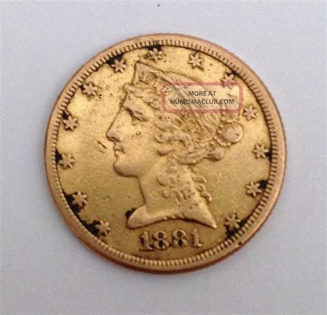 1881 Half Eagle Liberty Head 5 Dollar Gold Coin