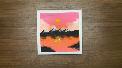 Sunset Landscape Painting Easy Mountain And Lake Acrylic Painting