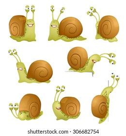 Set Cute Cartoon Snails Vector Illustration Stock Vector Royalty Free