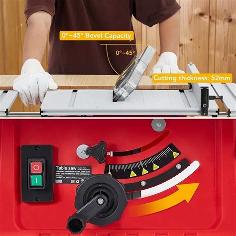 10 Red Table Saw W Safety Kit 5000 Rpm Bevels Cuts And Depth Adj Tonix Tools