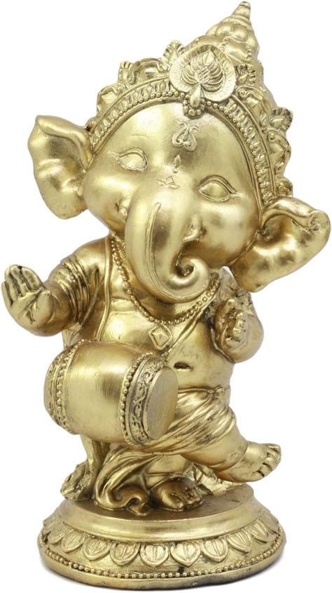 Hindu Elephant God Ritual Dancing Ganesha Golden Statue H Deity Of