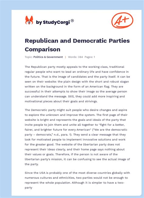 Republican and Democratic Parties Comparison | Free Essay Example