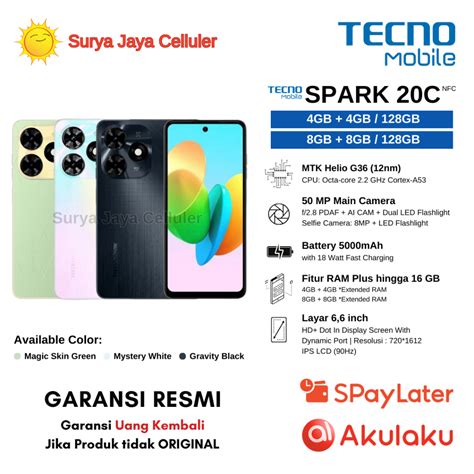 Jual TECNO SPARK 20C NFC 8 128GB SPARK 20C NFC 4 128GB Garansi Resmi