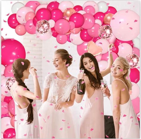 Pink Balloon Arch Garland Kit Hot Pink Rose Gold With Heart Balloons Pcs Etsy