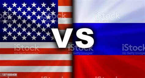 Usa Vs Russia Conflicting National Flag Economic Background Image Stock