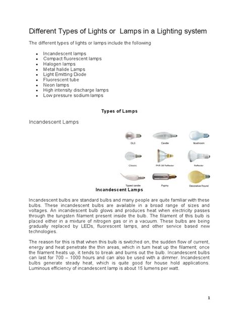 Different Types of Lights in Electrical System | PDF | Incandescent ...