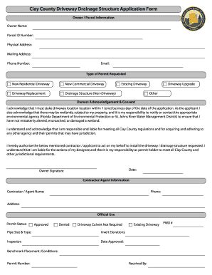 Fillable Online Clay County Driveway Drainage Structure Application