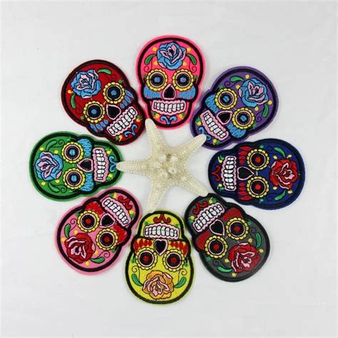 10pcs Skull Clothes Patch Diy Flowered Skeleton Embroidered Patches