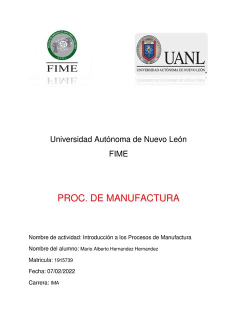 Tarea 1 Introduccion A Los Procesos De Manufactura Universidad