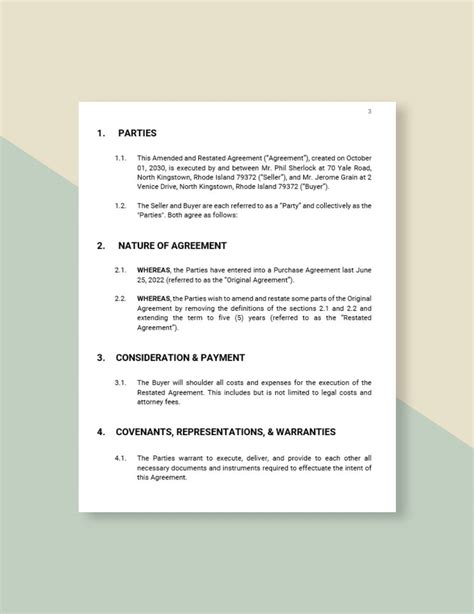 Amended And Restated Agreement Template Google Docs Word PDF