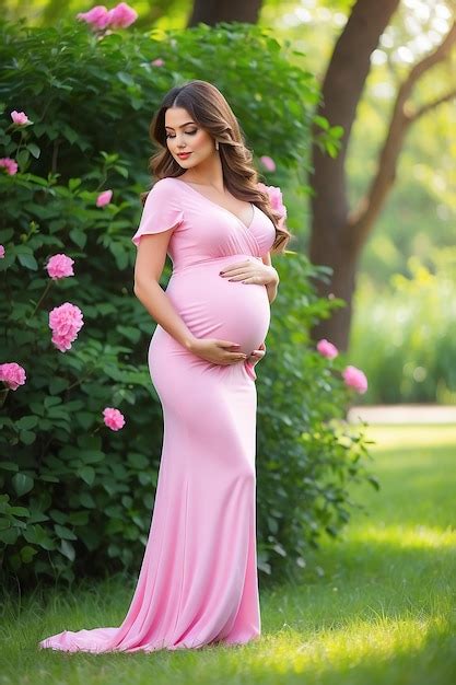 Premium Photo Pretty Pregnant Woman Wearing In Pink Dress At Green Park