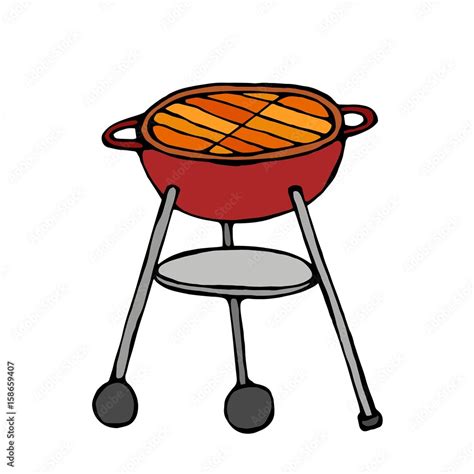 Bbq Grill Isolated On A White Background Realistic Doodle Cartoon