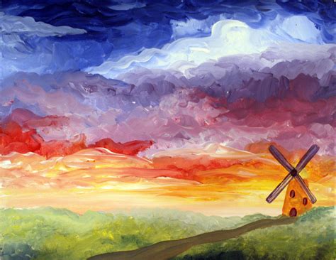 Windmill Landscape | Paint nite, Windmill landscaping, Painting