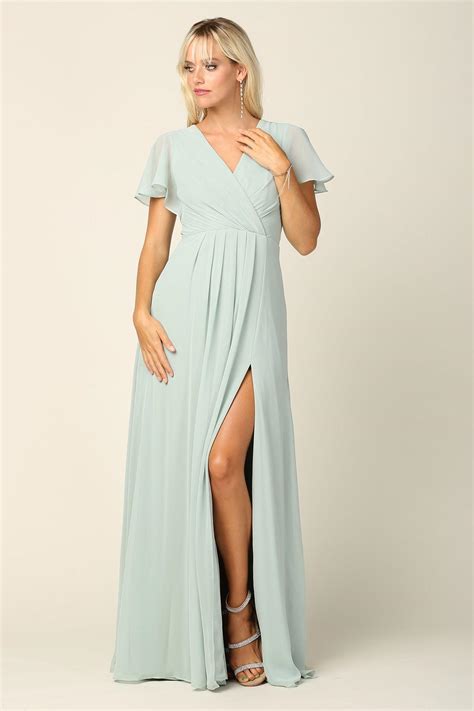 Burgundy Long Short Sleeve Mother of the Bride Chiffon Dress - Formal