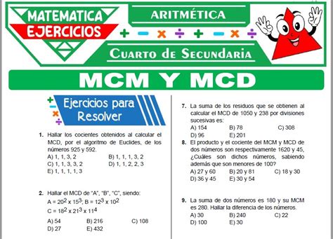 Ejercicios De Mcm Y Mcd Para Cuarto De Secundaria