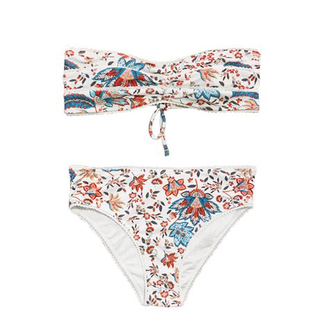 Floral Print Lace Up Strapless High Cut Bandeau Bikini Set Bikini And Swimsuit Price