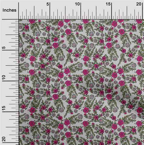 Oneoone Silk Tabby Fabric Leaves Floral Block Printed Craft Fabric