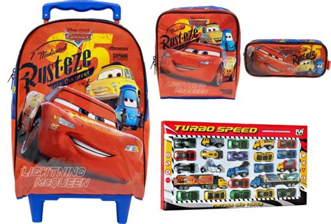 Kit Mochila Carros Mcqueen Lancheira Estojo Miniaturas Xeryus