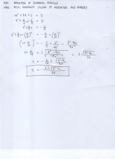 SOLUTION: Derivation of quadratic formula - Studypool