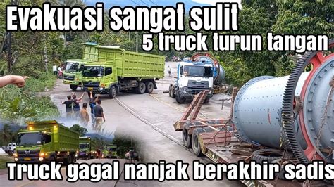 Evakuasi Sangat Sulit Trailer Muatan Besi Proyek Gagal Nanjak 5 Truck