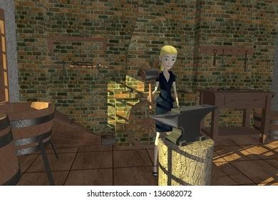 3d Render Cartoon Character Blacksmith Stock Illustration 136082072 ...