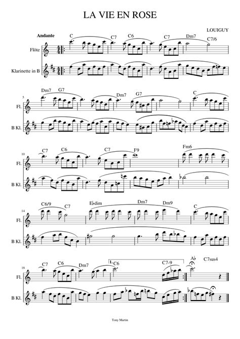 La Vie En Rose Édith Piaf Sheet Music For Flute Clarinet In B Flat Woodwind Duet