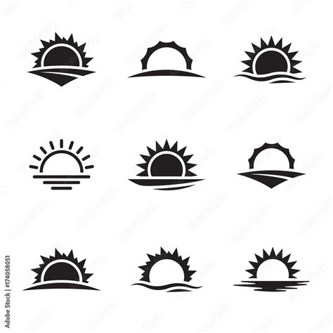 Vector black sunrise icon set Stock Vector | Adobe Stock