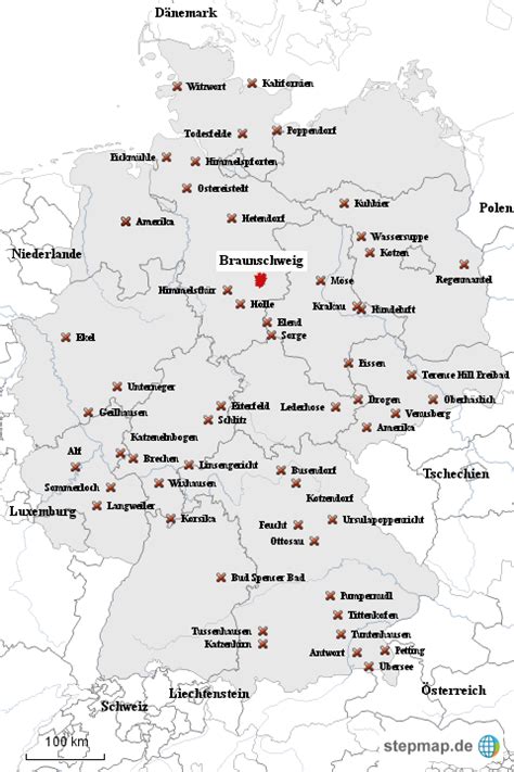 StepMap lustige Ortsnamen 2 Landkarte für Deutschland