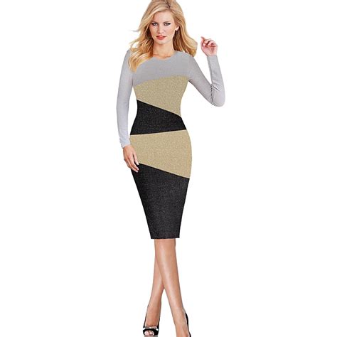 Vfemage Womens Elegant Textured Colorblock Patchwork Contrast Wear To