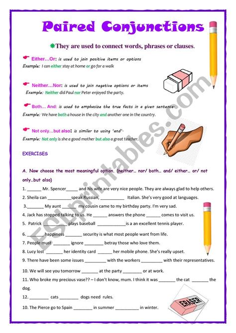 Paired Conjunctions Esl Worksheet By Ameliajesus