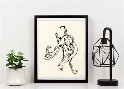 OCTOPUS PRINT Detailed Pen & Ink Drawing of an Octopus Home Decor Wall Art, Pen and Ink Drawing ...