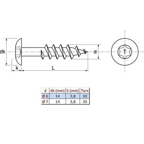 Vis inox filetage bois pour penture en inox tête ronde large torx