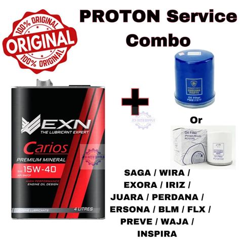 Exn Carios Sae 15w40 Minyak Hitam Oil Filter Service Combo Proton